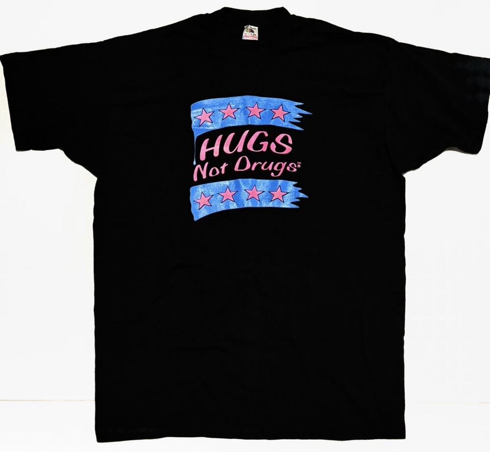 Vintage 90s Fruit Of Loom T-Shirt Tee 2XL Neon Single Stitch Hugs Not Drugs XXL